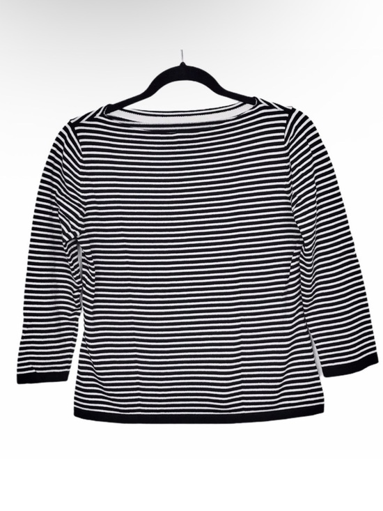 Tops - Black and White Stripe 3/4 Sleeve Knit Top